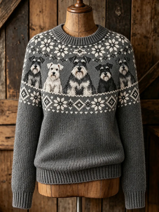 Women's Vintage Cute Dogs & Paws Print Long-sleeved Sweater