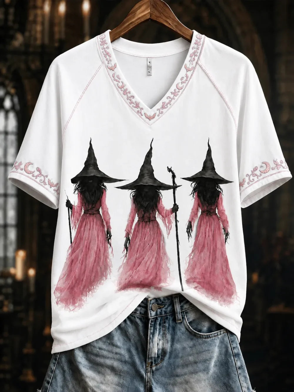 Women's Halloween Witch Print T-shirt