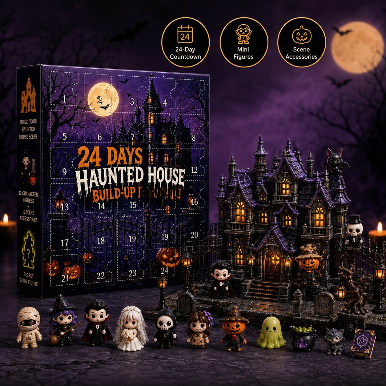 Haunted House Halloween Advent Calendar 2026 – 24-Day Spooky Countdown with Mini Figures 👻