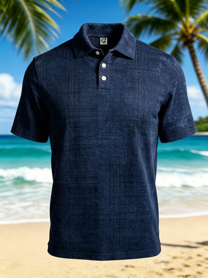 Moisture-Wicking 3D Gradient Abstract Geometric Short-Sleeve Hawaiian Golf Polo
