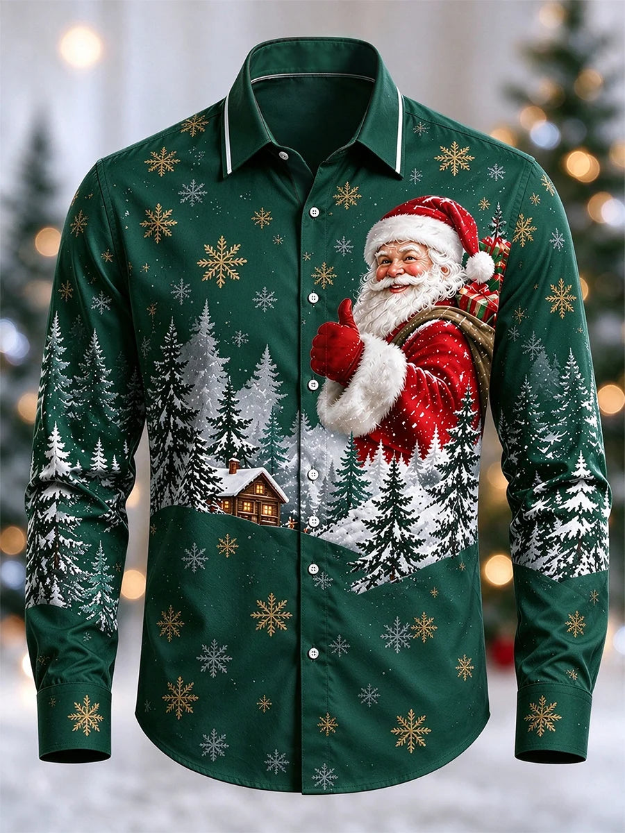 Men's Christmas Print Long-Sleeve Shirt