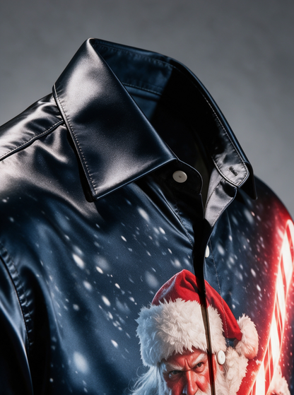 Breathable Silk Satin Christmas Sci‑Fi Warrior Santa Claus Candy Cane Lightsaber Winter Snow Scene Ocket Holiday Hawaiian Shirt