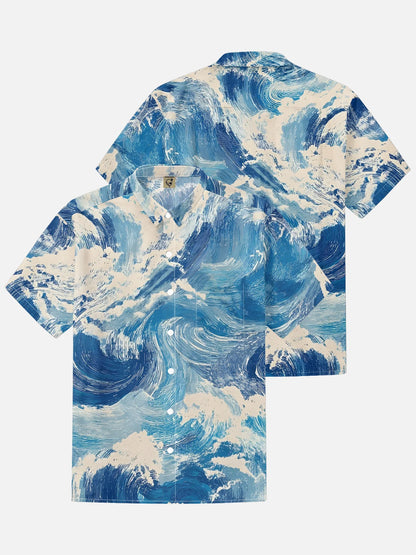 Moisture Wicking  Abstract Gradient Waves and Chest Pocket Holiday Hawaiian Shirt