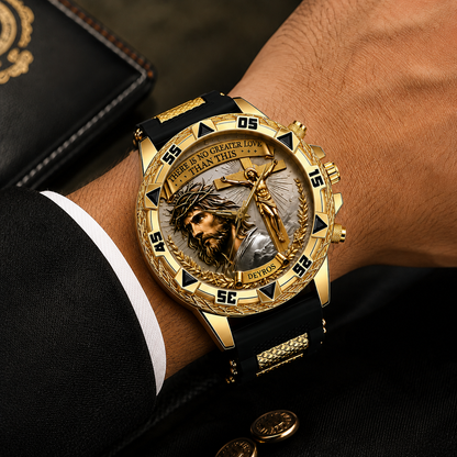 Jesus Christ Cross Watch – Christian Faith Gift for Men – There Is No Greater Love
