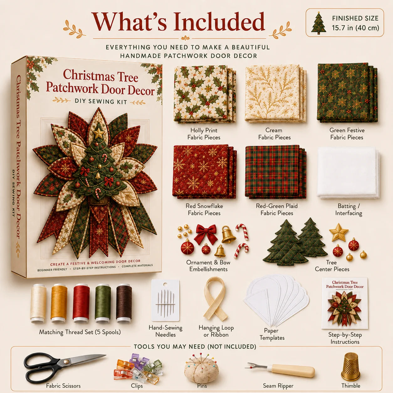 🎅🎄Beginner-Friendly Oversized Christmas Character Quilted Door Hanger Sewing Kit | Complete Kit with All Tools & Step-by-Step Guide Included 💕