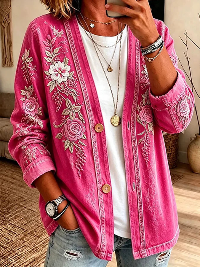Women's Vintage Floral Print Cardigan