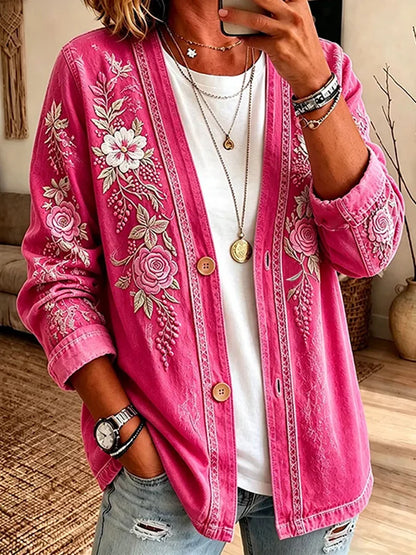 Women's Vintage Floral Print Cardigan