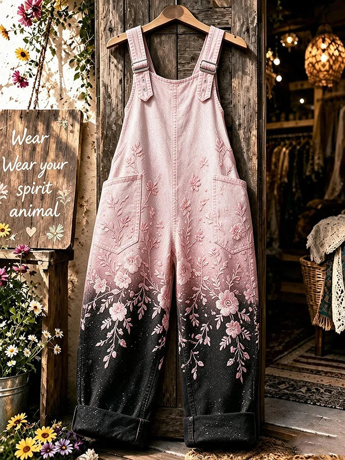 Women's Breast Cancer Awareness Floral Print Overalls