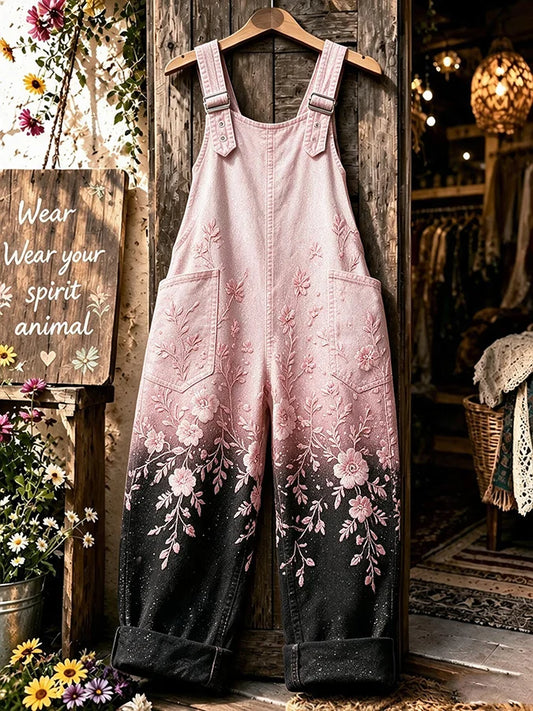 Women's Breast Cancer Awareness Floral Print Overalls