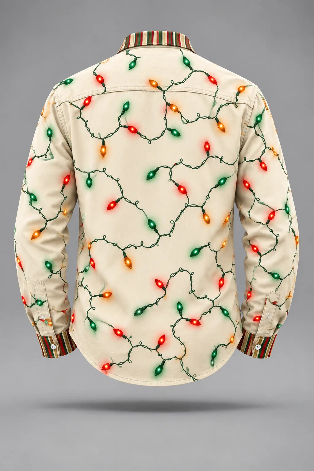 Moisture-Wicking Christmas Lights & Candy Cane Chest Pocket  Long-Sleeve Casual Shirt