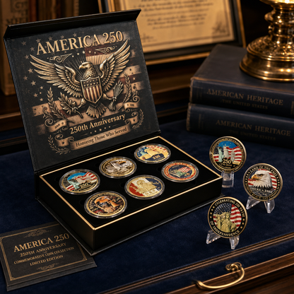 America 250 Commemorative Coin Set With Gift Box - 9PCS 250th Anniversary Patriotic Collectible Coins