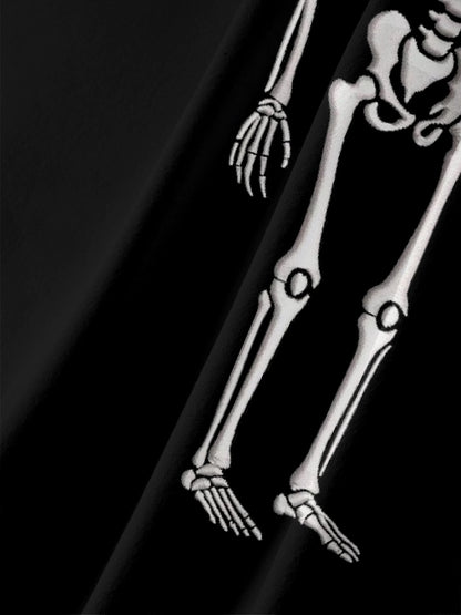 Moisture-wicking Halloween Skeleton Chest Pocket Casual Shirt