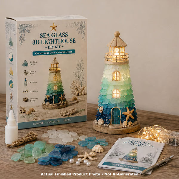 💥 LAST DAY 49% OFF - 💙 DIY Sea Glass Lighthouse Kit – Light-Up Coastal Craft & Handmade Home Decor