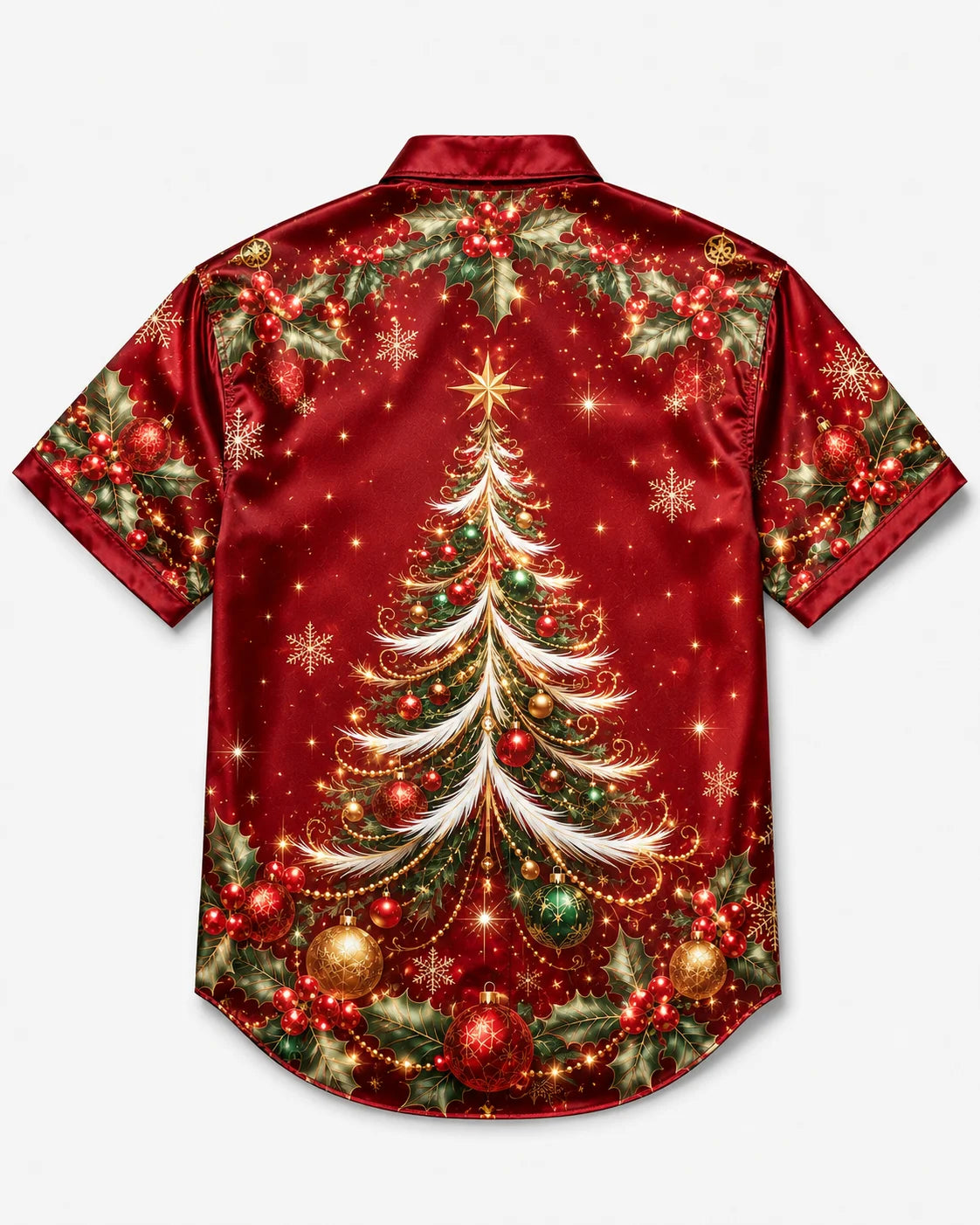 Silk Satin Breathable Christmas Tree Casual Shirt