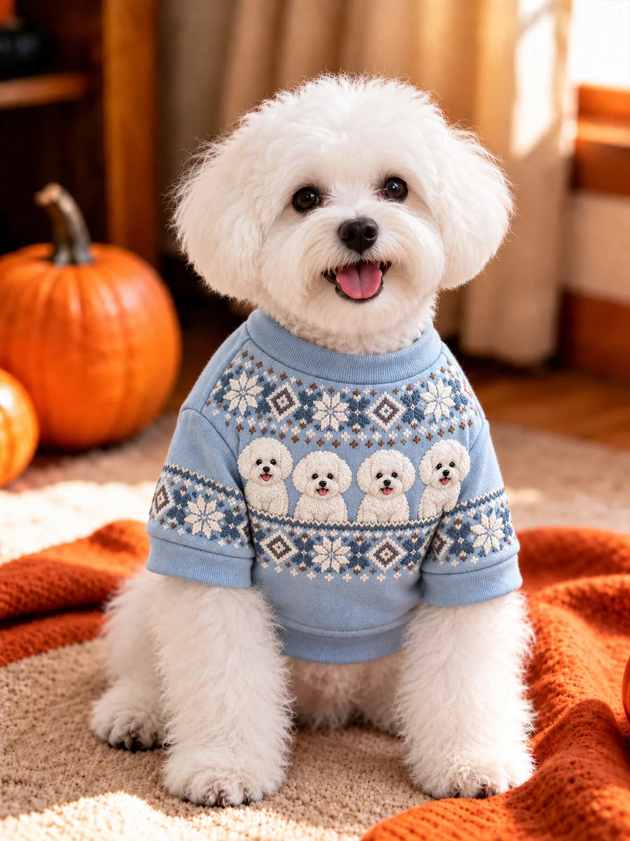 Vintage Bichon Frize Dogs Isle Pattern Print Short-Sleeve Shirt (with D-ring)