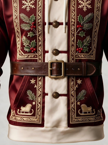 Christmas Vintage Santa Claus Suit Look Kangaroo-Pocket Hoodie Sweatshirt
