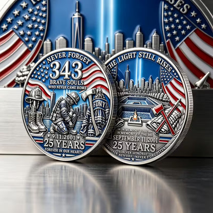 9/11 25th Anniversary Firefighter Challenge Coin - 343 Heroes Never Forget Memorial Coin