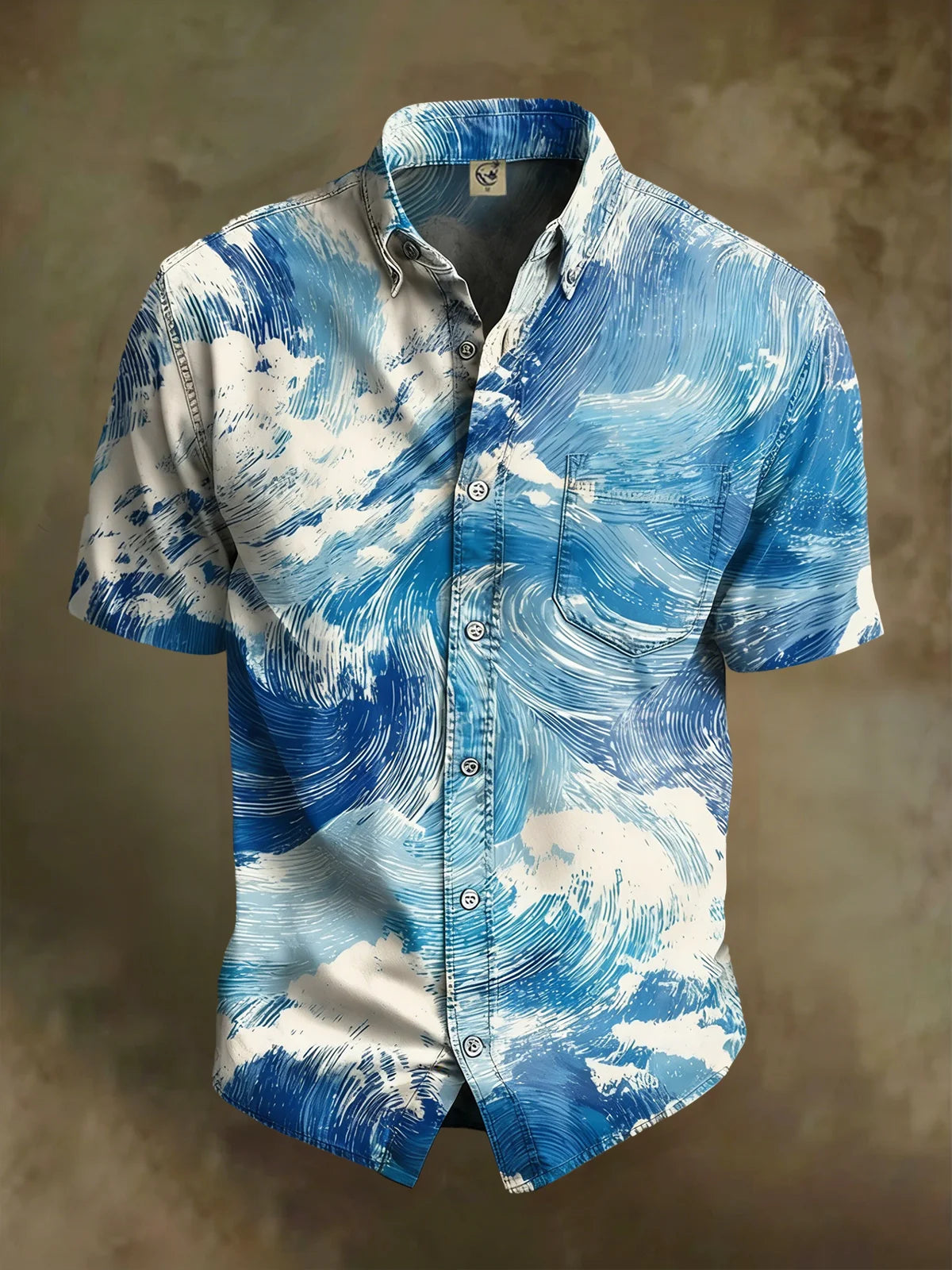 Moisture Wicking  Abstract Gradient Waves and Chest Pocket Holiday Hawaiian Shirt