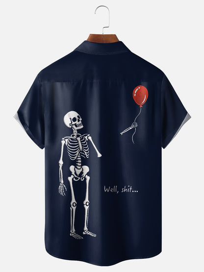 Moisture-wicking Halloween Skeleton Chest Pocket Casual Shirt