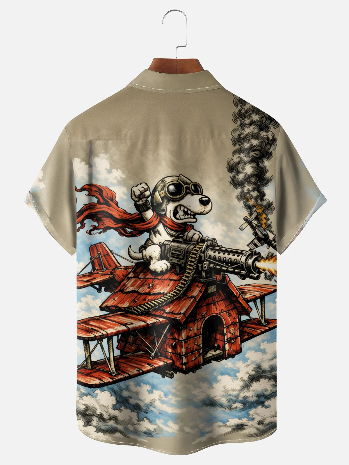 Moisture-Wicking Abstract Airplane & Dog Pattern and Chest Pocket Holiday Hawaiian Shirt