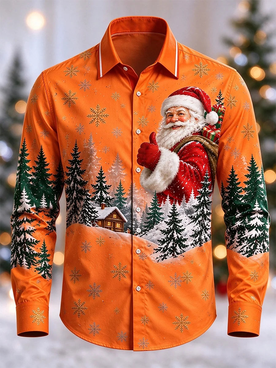 Men's Christmas Print Long-Sleeve Shirt