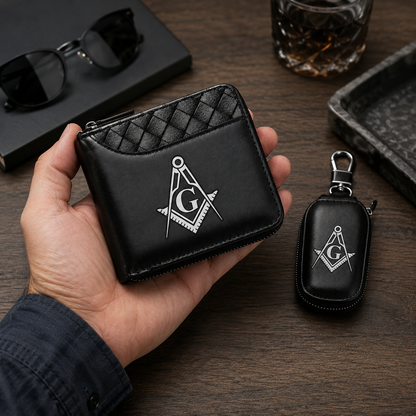 🧭 Masonic Wallet & Key Case Gift Set