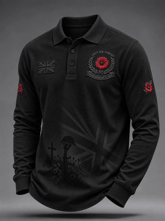 Men's Lest We Forget Print Long Sleeve Polo