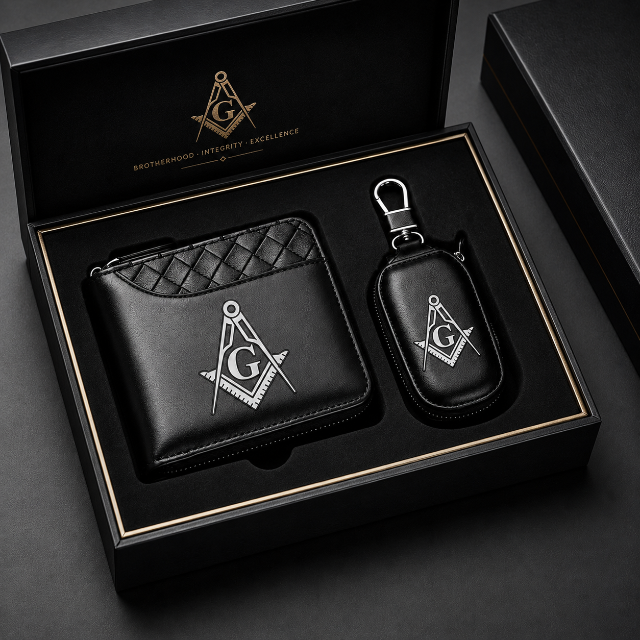 🧭 Masonic Wallet & Key Case Gift Set