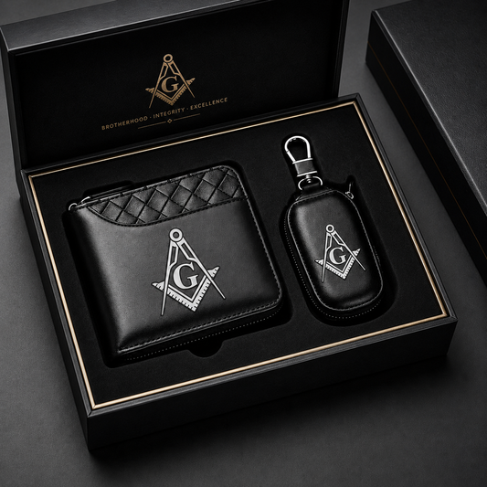 🧭 Masonic Wallet & Key Case Gift Set