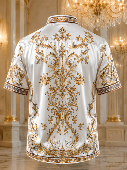 Breathable Silk Satin  Vintage-Style Botanical Floral Print Hawaiian Shirt
