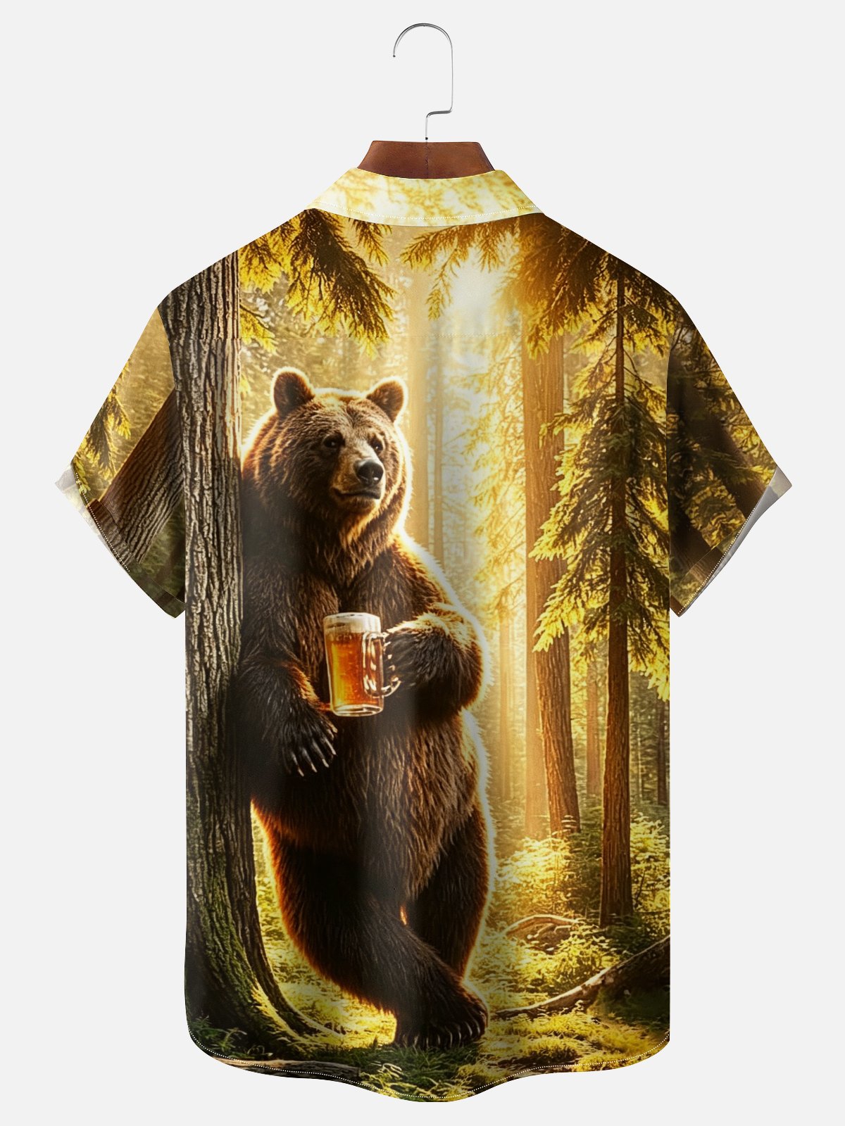 Moisture-wicking Brown Bear Fun Beer Chest Pocket Hawaiian Shirt