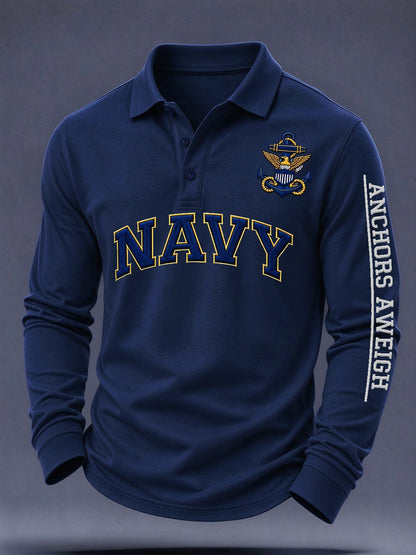 Men's US Veteran Print Long-Sleeve Polo Shirt