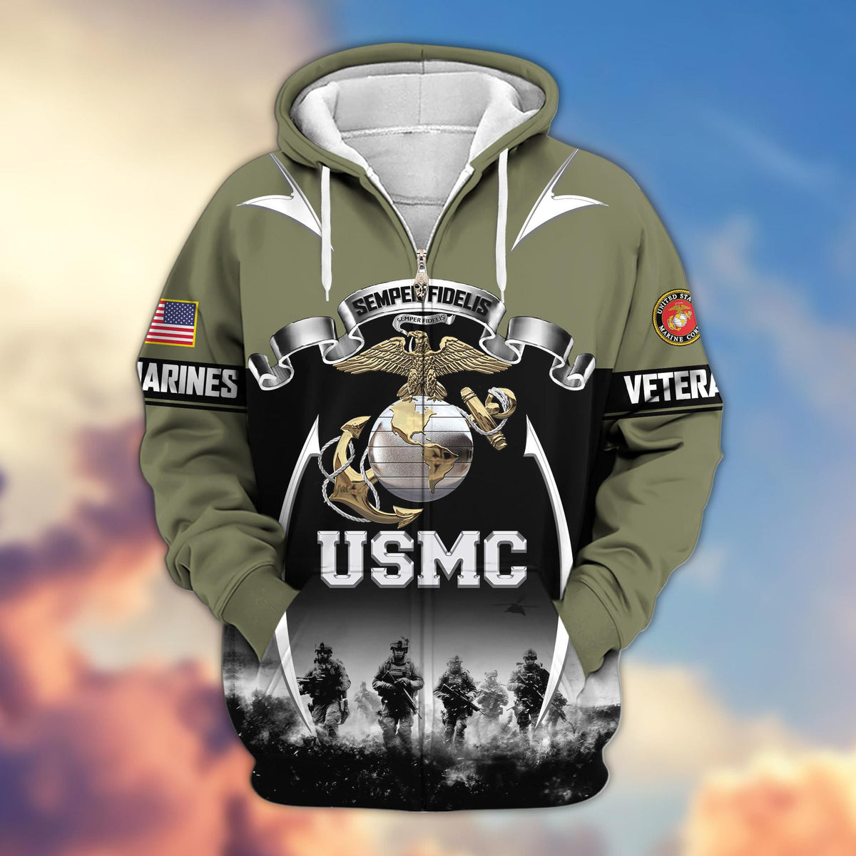 Premium US Veterans Zip Up Hoodie ATTN150821, Gifts For US Veterans, Gifts On Father's Day, Veterans Day.