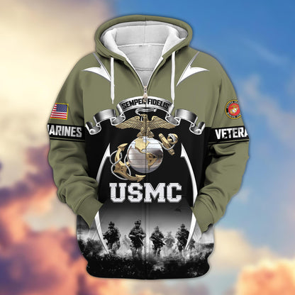 Premium US Veterans Zip Up Hoodie ATTN150821, Gifts For US Veterans, Gifts On Father's Day, Veterans Day.