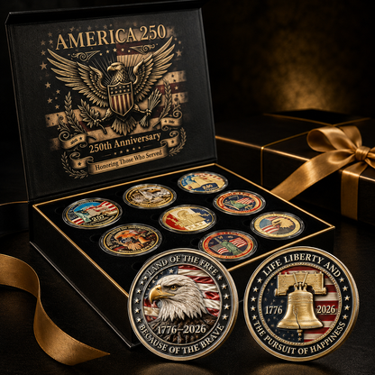 America 250 Commemorative Coin Set With Gift Box - 9PCS 250th Anniversary Patriotic Collectible Coins