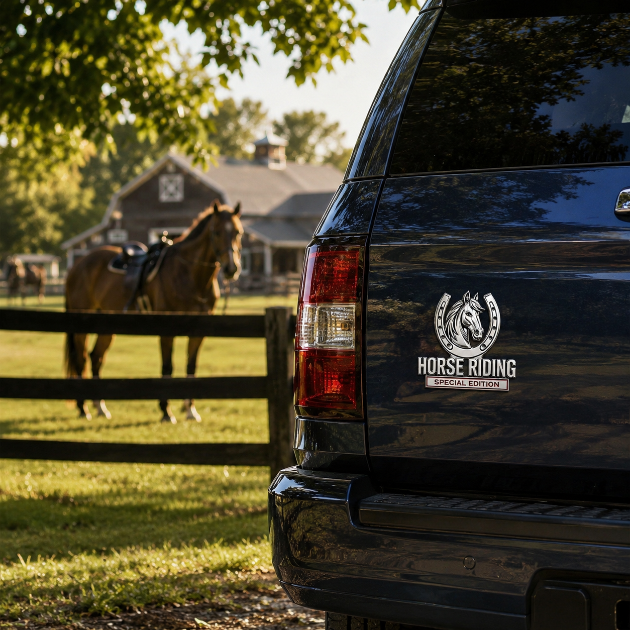 Horse Riding Special Edition Chrome Metal Car Emblem - Premium 3D Horse Head Badge for Trucks, SUVs & Horse Lovers