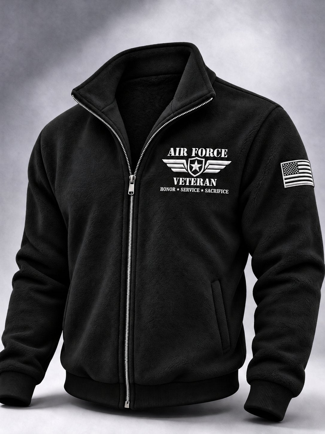 Men's American Veterans Leisure Print Zip-Up Stand Collar Jacket