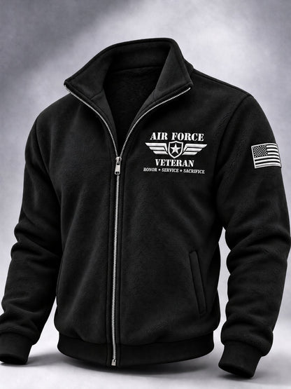 Men's American Veterans Leisure Print Zip-Up Stand Collar Jacket