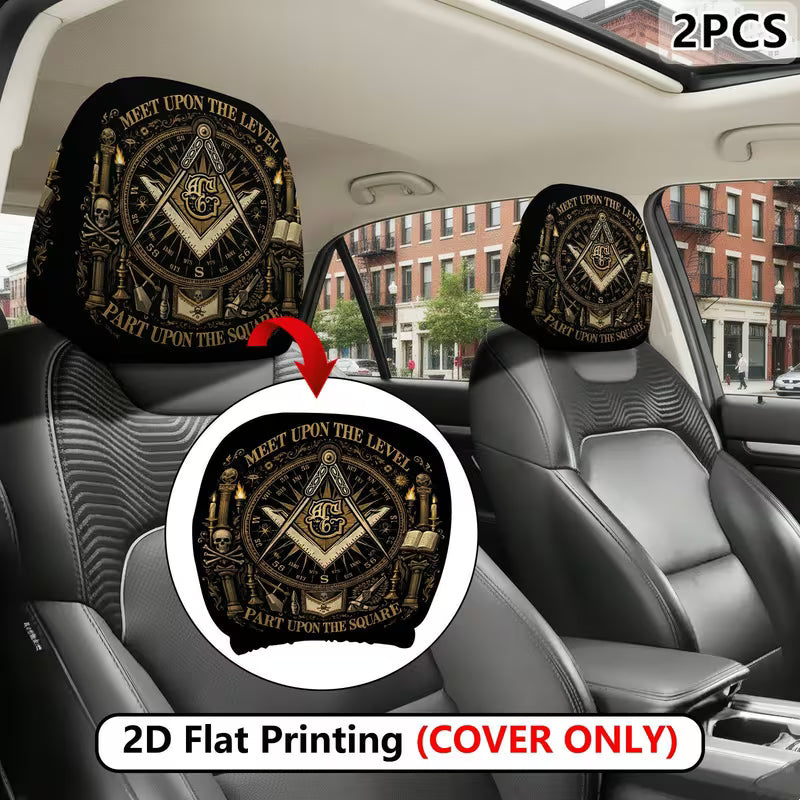 2PCS Freemason Emblem Car Headrest Covers – Masonic Auto Seat Accessories