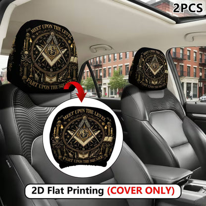 2PCS Freemason Emblem Car Headrest Covers – Masonic Auto Seat Accessories