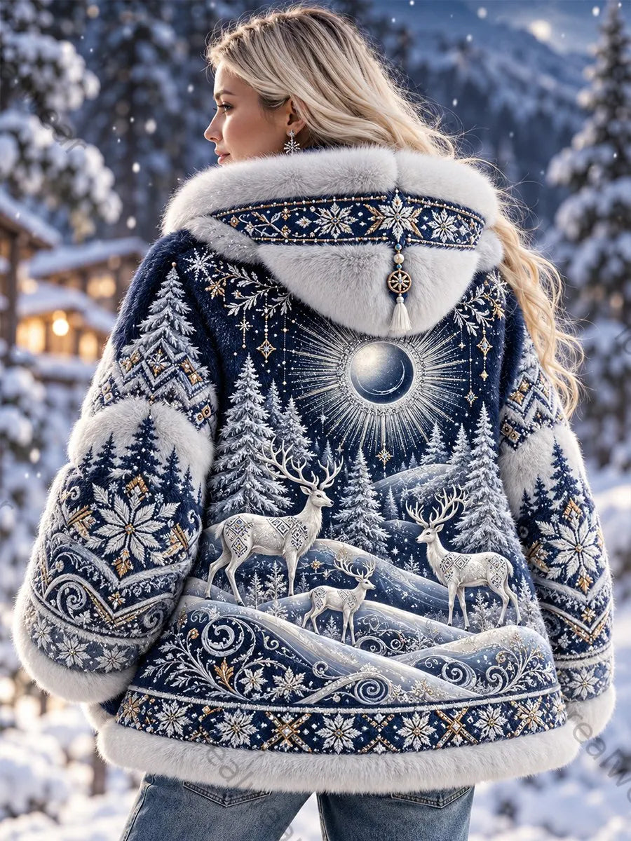 Women's Nordic Animals Flannel Coat