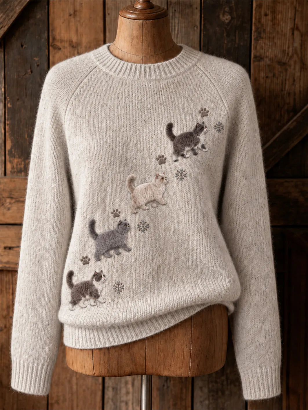 Women's cute cat design casual raglan sleeve sweater
