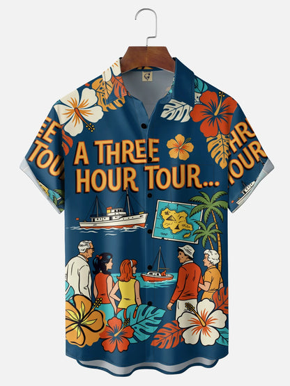 Moisture-Wicking Tropical Floral Chest Pocket Holiday Hawaiian Shirt