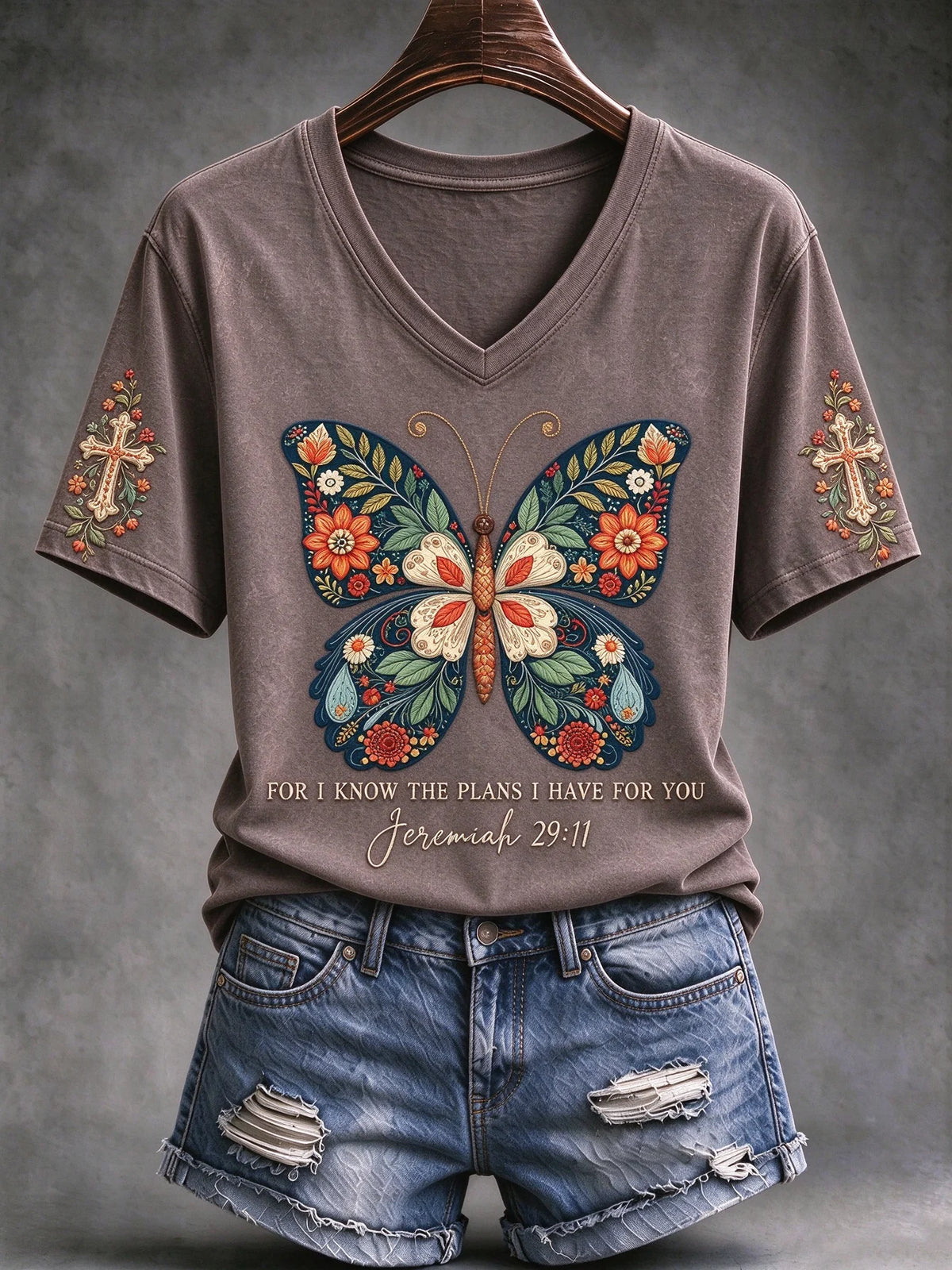 Women's Retro For I Know The Plans I Have For You Butterfly Print Cozy T-shirt