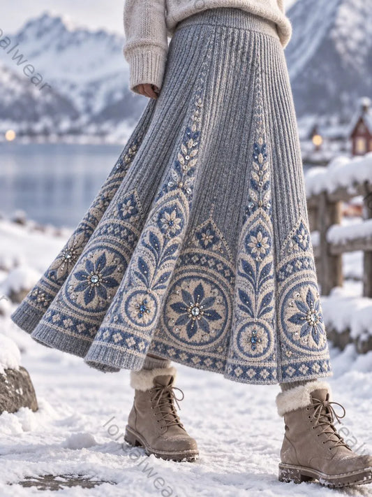 Women's Retro Nordic Floral Artistic Half-Circle Skirt