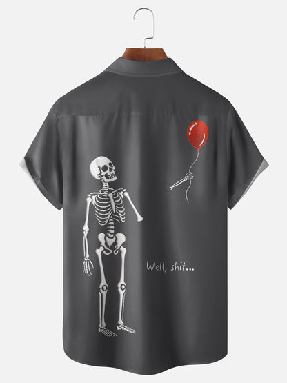 Moisture-wicking Halloween Skeleton Chest Pocket Casual Shirt