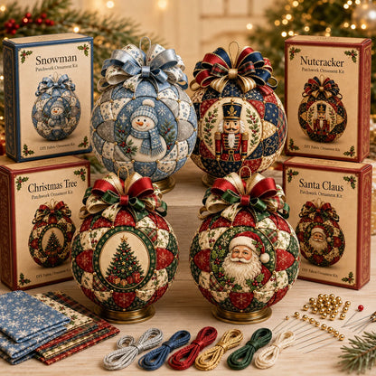 Christmas Classics Patchwork Ornament DIY Kit - Handmade Fabric Holiday Decor - Snowman, Santa & More