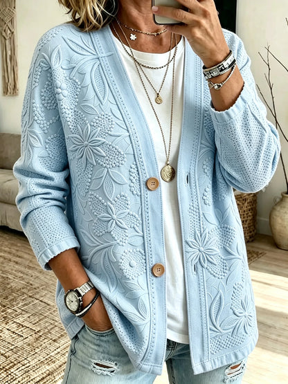 Women's Retro Pink Floral Print Casual Cardigan