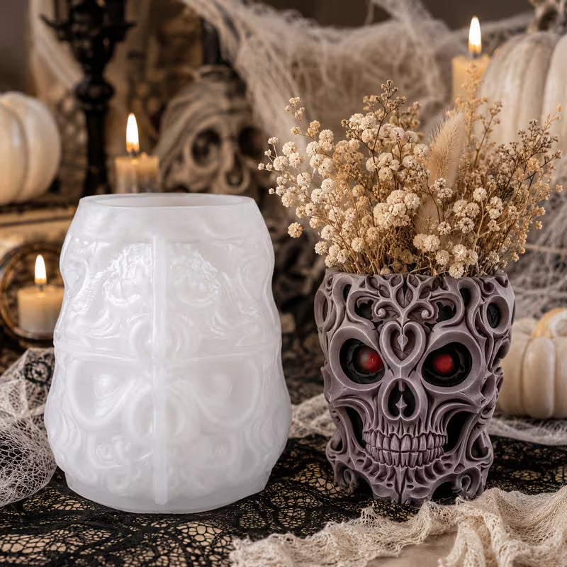 Gothic Skull Flower Pot Silicone Mold – DIY Resin, Plaster, Candle & Soap Casting Mold