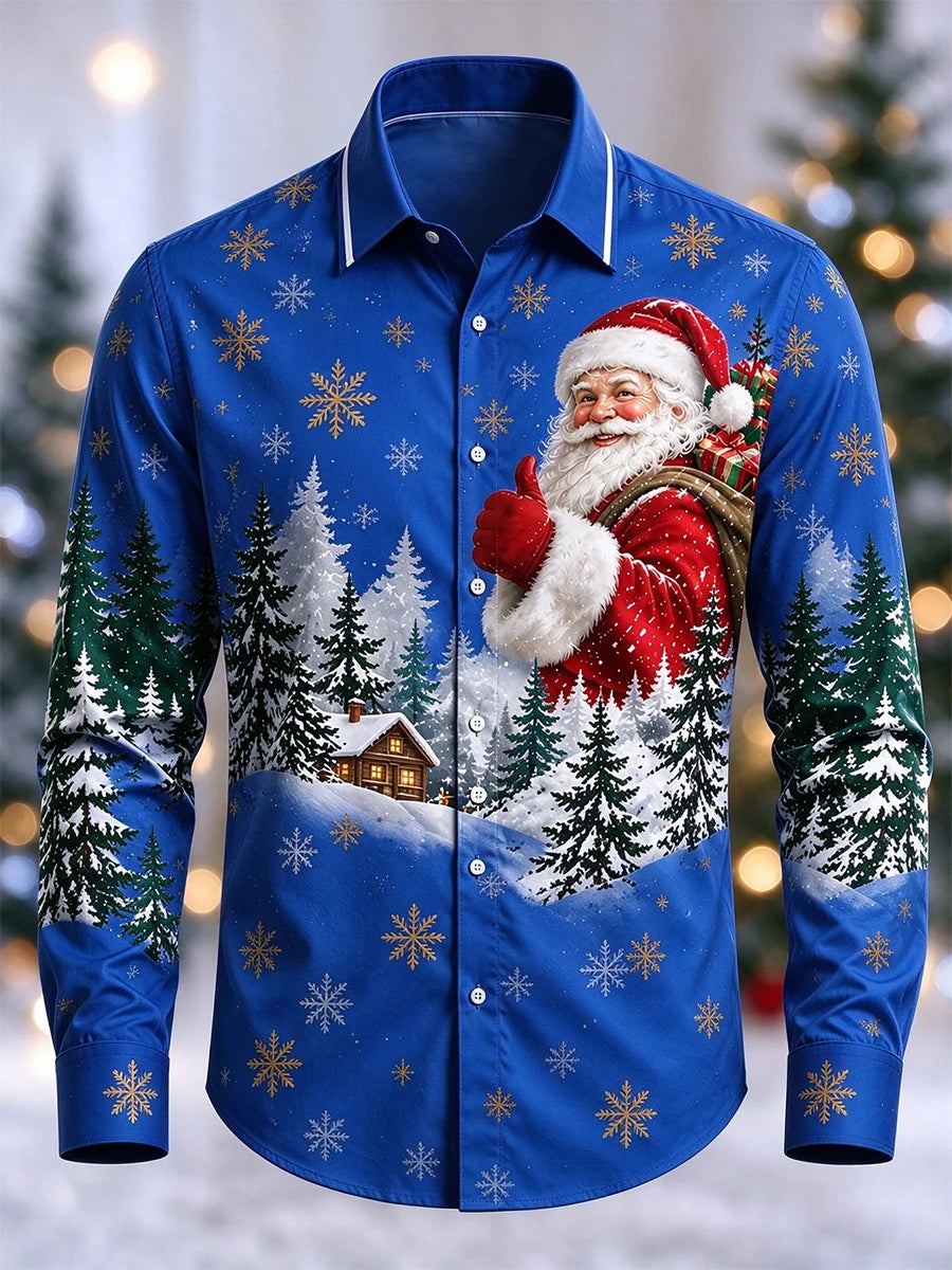 Men's Christmas Print Long-Sleeve Shirt
